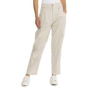 Bogner Tara high rise straight leg pleated cotton blend pants, cream, size 26